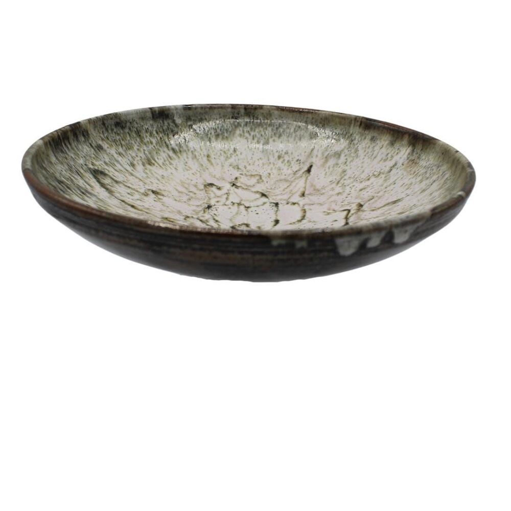 Vintage Studio Art Pottery Bowl Hand Thrown Drip Glaze Earth Tone MCM Stoneware
